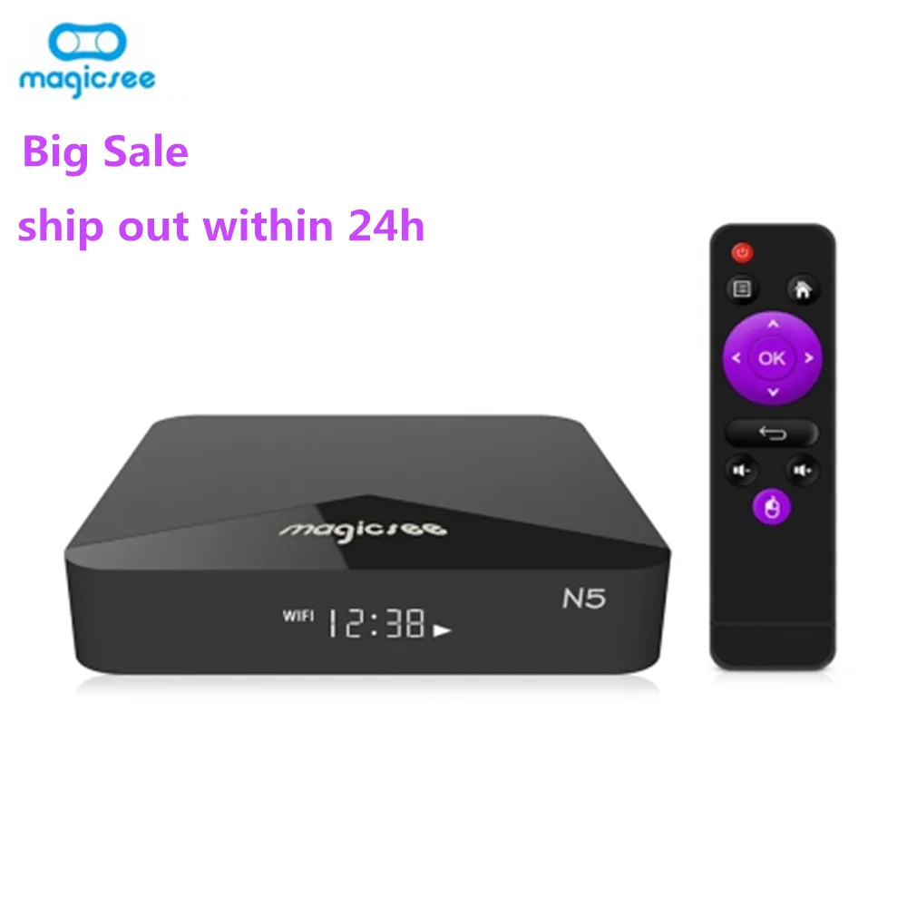 

MAGICSEE N5 Android TV OS TV Box Amlogic S905X Android 7.1.2 2GB RAM + 16GB ROM 2.4G + 5G WiFi 100Mbps BT4.1 Support 4K H.265
