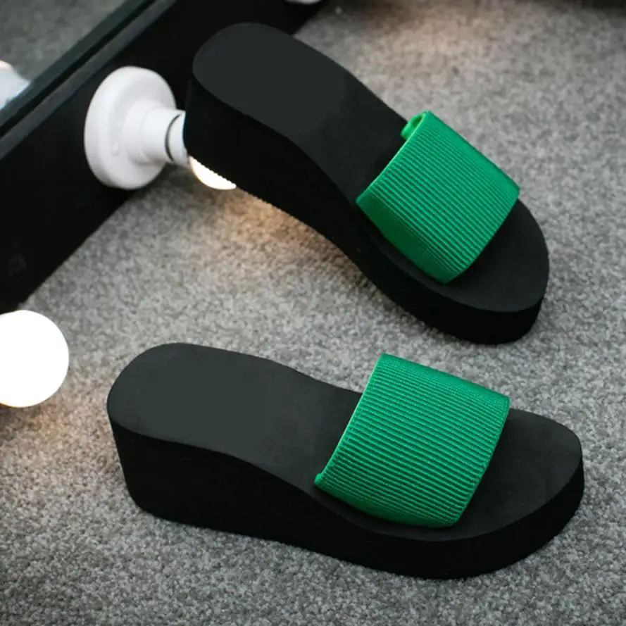 

Summer Woman Shoes Platform bath slippers Wedge Beach Flip Flops High Heel Slippers For Women band Black Eva Ladies Shoes 2018