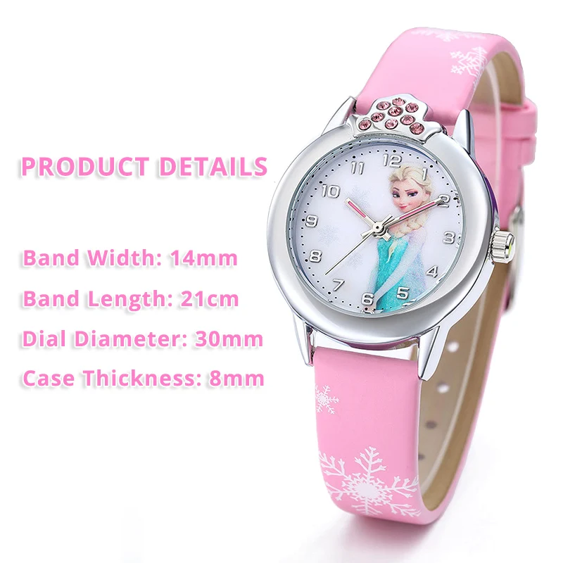 JOYROX Princess Elsa Pattern Girls Watch Cartoon Spiderman Boys Watches Leather Strap Wristwatch Kids Clock reloj de mujer