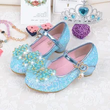 Г. весенне-осенняя кожаная обувь принцессы на каблуке с блестками и бабочками фиолетового и синего цвета на четыре сезона 26-37