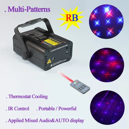 

Remote Mini 200mw Cool Multi-Patterns BLUE Red RB Laser Stage lighting Projector DJ Xmas Show Wedding Dance Bar Party Light