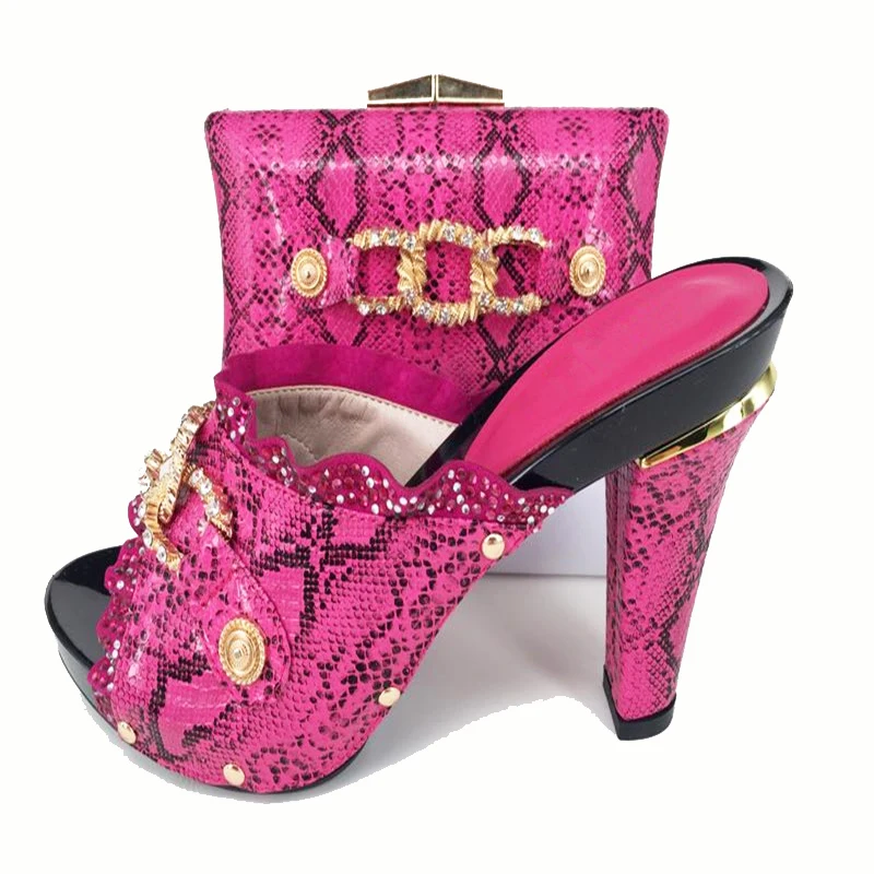

Many colors avaialble for hand made high quality snake material design shoes slipper with matching clutches bag pink SB8138-9