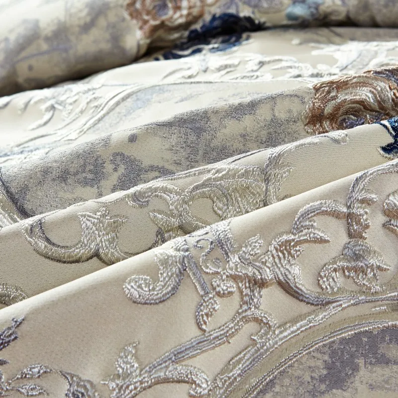 Cotton Flat sheet Bed Spread Duvet Cover Pillowcases Blue Jacquard Luxury Bedding Set 13