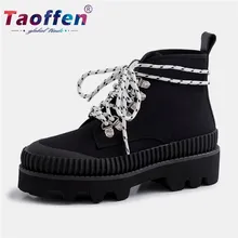 Taoffen/обувь из натуральной кожи; женские легкие Нескользящие кроссовки на платформе; повседневная классическая женская обувь на шнуровке; размеры 34-41