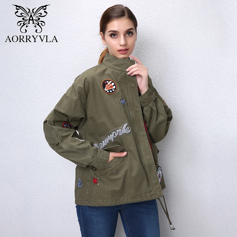 AORRYVLA New Fashion Women's Basic Jackets Autumn 2017 Cotton Full Sleeve Embroidery Rivet Regular Length Casual Women Jacket