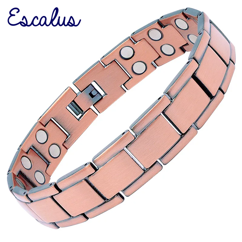

Escalus Trendy Strong Pure Copper Magnetic Bracelet For Men Thoughness Jewelry Vintage Double Row Magnets Charm Women Bracelets