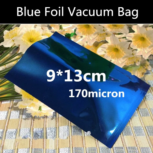 200pcs 9x13cm High Quality 170micron Small Blue Aluminum Foil Mylar Bag Vacuum Sealerbag vacuum