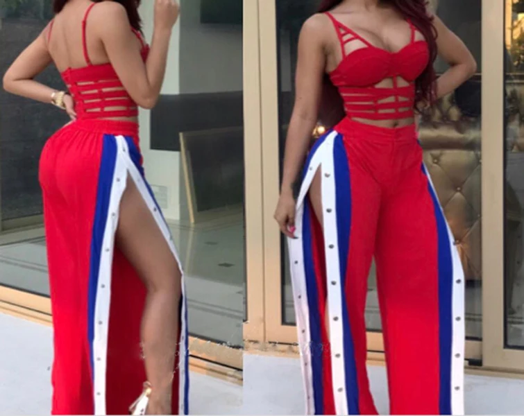 New Arrival Women Cut off Split Side Long Pants Fashion Buttons Wide Leg Jogger Pants Fashion Casual Trousers 14 Wide Leg Long Pants Fashion Trousers for women or girls