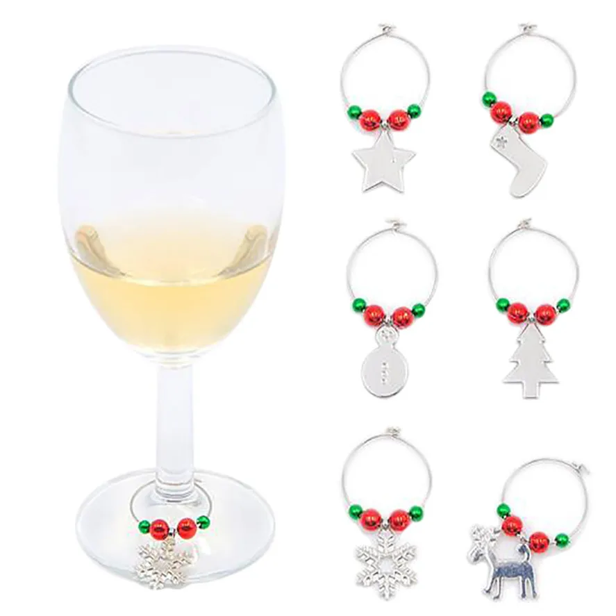 

New TENSKE 6PCS Fashion Wine Glass Charms Rings Marker Christmas Party Bar Table Decorations High Quality Christmas Gift C0528