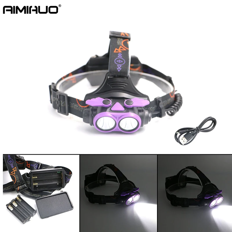 

AIMIHUO 2* L2 LED Headlamp Powerful Outdoor Hunting Head Lamp USB Rechargeable Camping Flashlight Head Fishing Riding Headlight