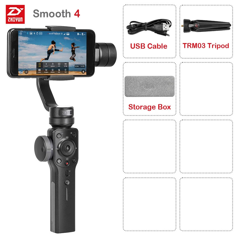 Zhiyun Smooth 4 3-осевой Ручной Стабилизатор на шарнирном замке для смартфона фокусировки камеры для iPhone X 8 7 6 Plus для samsung Galaxy S9+ S9 S8+ S8 - Цвет: Smooth 4 Black