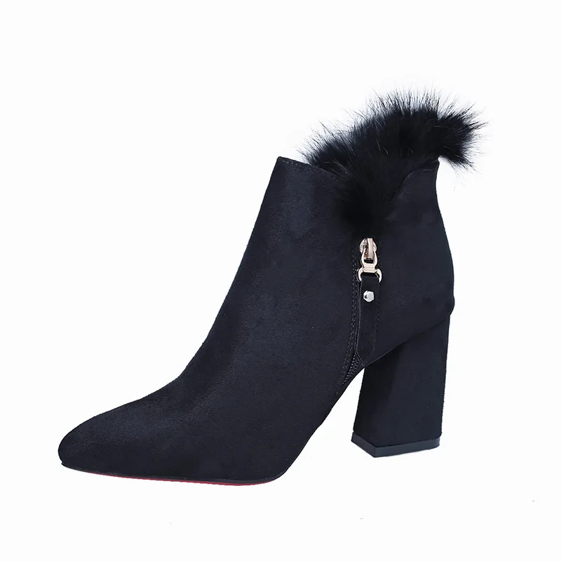 

19 autumn and winter new thick with fashion wild high-heeled suede foreign trade women's booties black ljj 0216