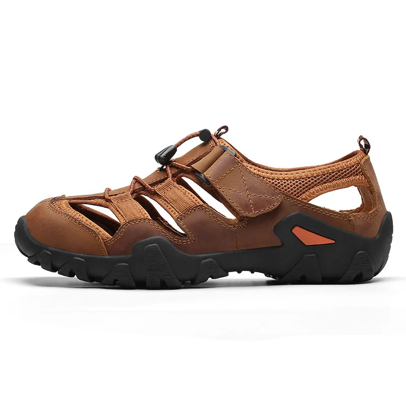 

Outdoor Waterproof Genuine Leather Men Sandals Hiking Trekking Shoes Summer Sneakers for Beach Male Shoes Mens Gladiator Sandals