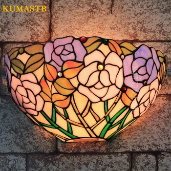 

Stained Glass Flowers Wall Lamps European Sunflowers Wall Light Aisle Stairs Cafe Bar Wall Sconce Flowers Dia30cm