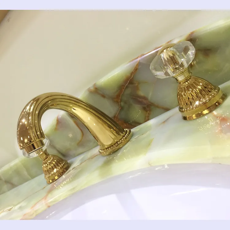 En Ligne Libérez le bateau Or PVD couleur 8 pouce généralisée salle de bains Lavabo Évier robinet Cristal poignées mitigeur