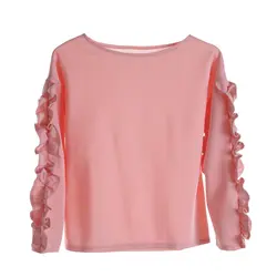 Женский Повседневный пуловер с круглым вырезом; однотонные футболки с длинными рукавами и лепестками; четыре цвета; Options