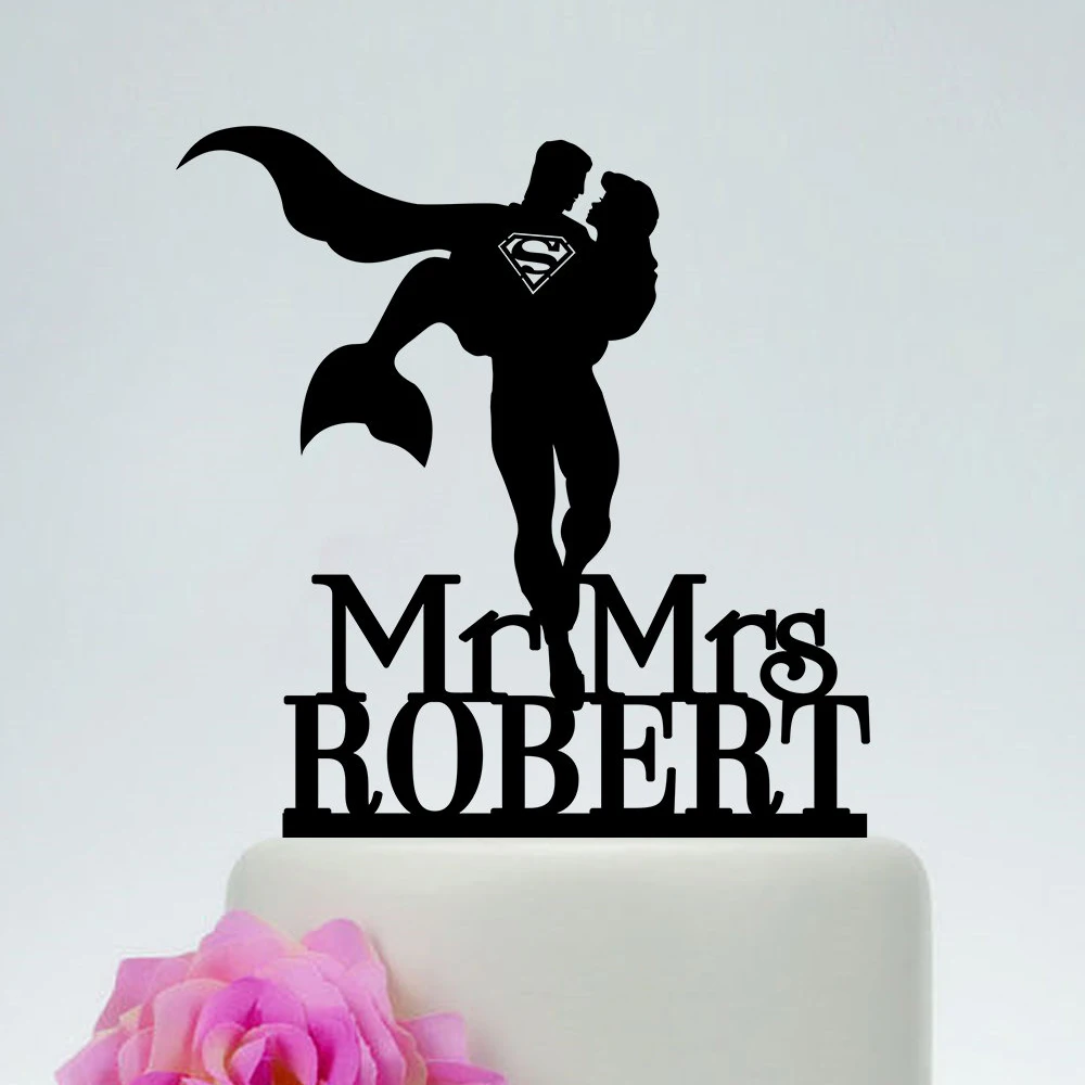 Personalized name Wedding Cake Topper,Superman and little mermaid Custom Cake Topper, Mr and Mrs Wedding Cake Topper