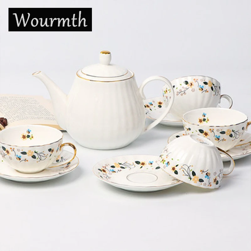 

WOURMTH 170ML Bone China Coffee Set British Porcelain Tea Set Ceramic Pot afternoon Teatime Teapot Coffee Cup &Saucer