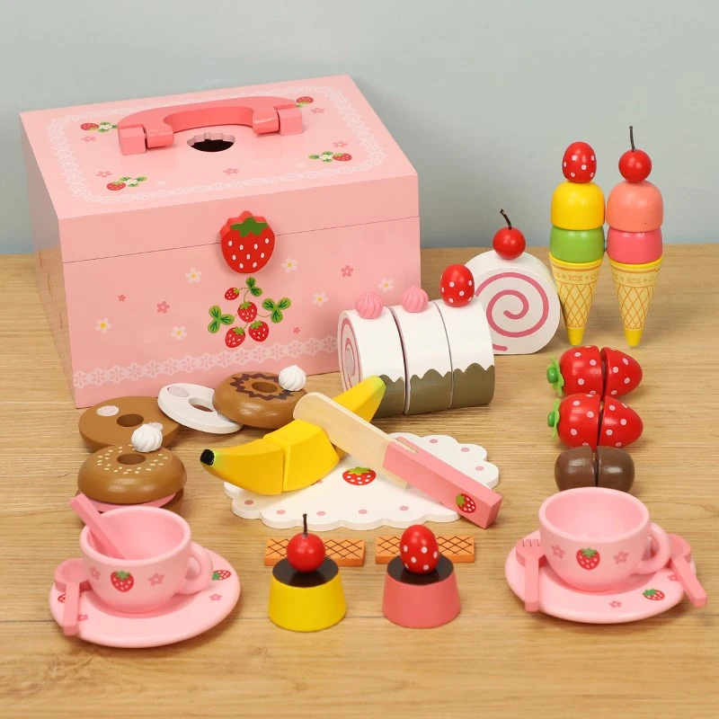  Hot  Pink Colour Wooden Toy Pretend Play Toy Simulation Magnetic Ice Cream Colourful Kitchen Food B - 4000021229631