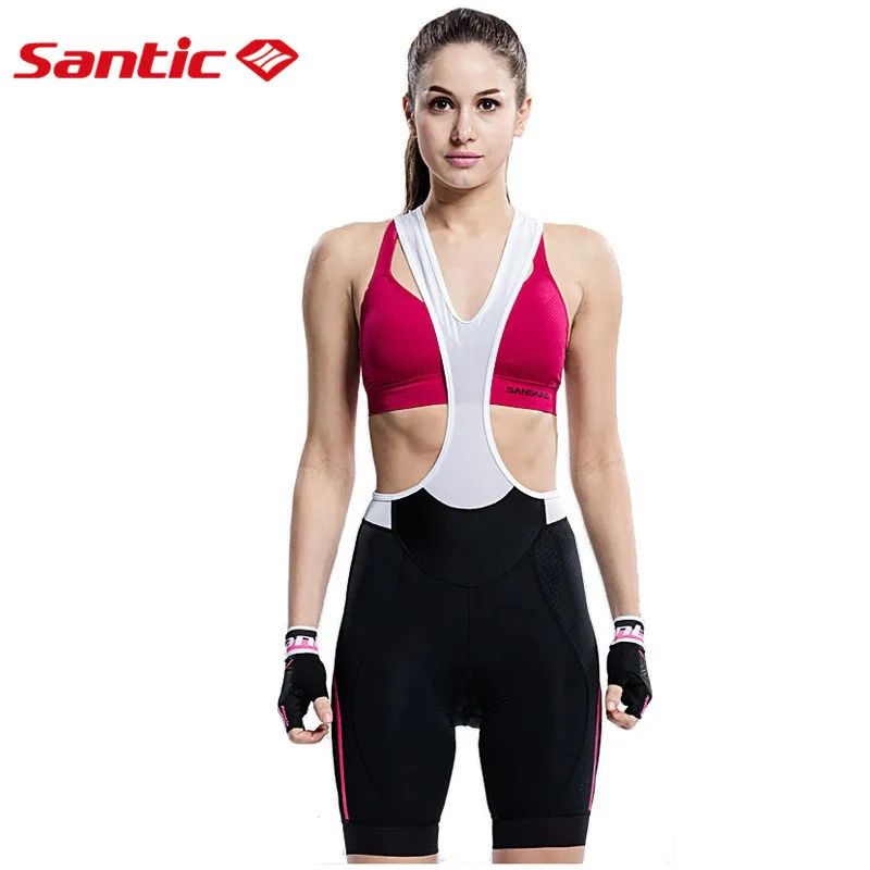 

Clearance! Santic Women Cycling Bib Shorts triathlon bretelle ciclismo 4D Coolmax Padded Shorts Cycling Bike Pro-Fit White-Black
