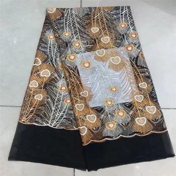 

African French Lace Fabric with sequins High Quality African Tulle Lace Fabric with sequins african sequin lace fabric H340-2