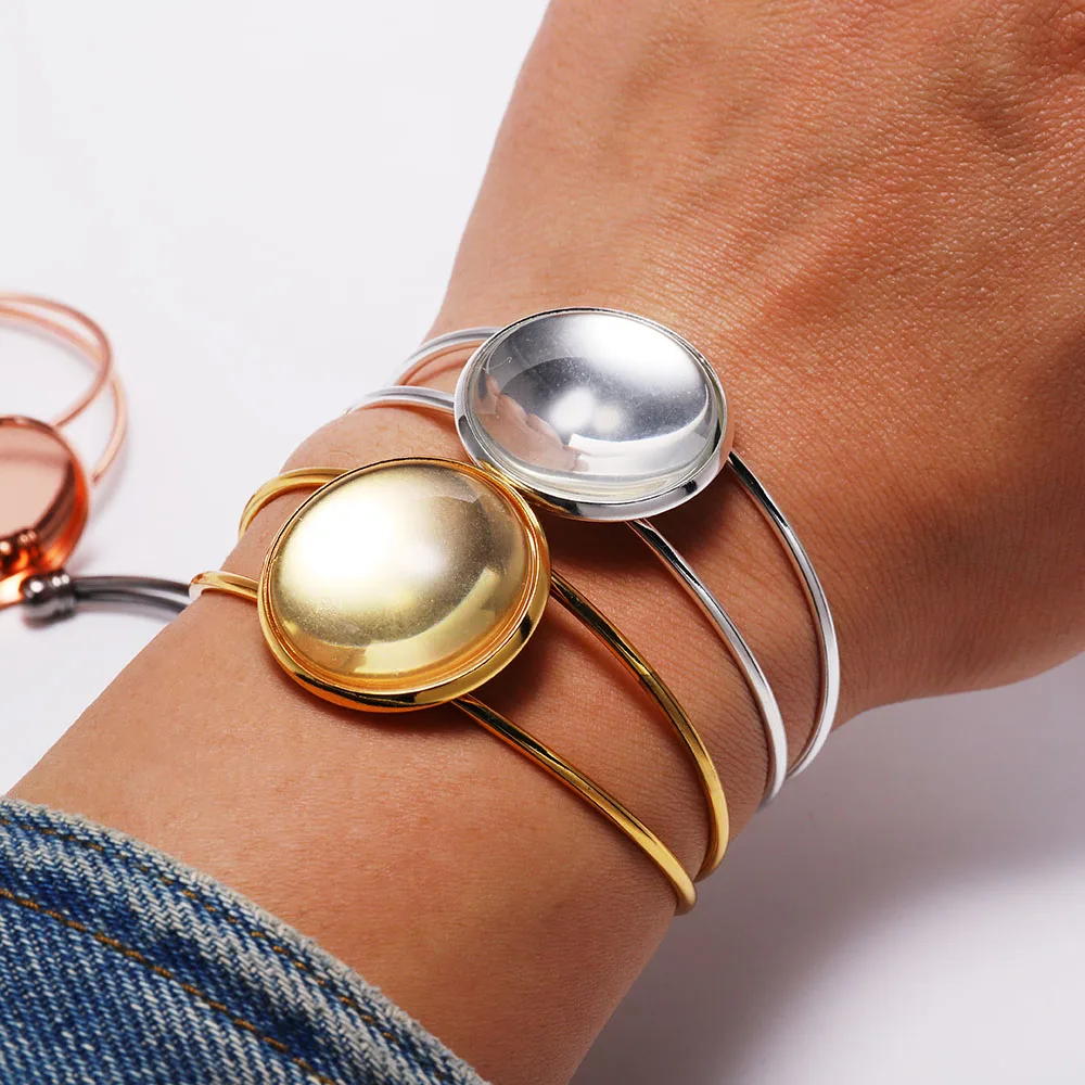 Gold Bangle Bracelet with Cabochon Base