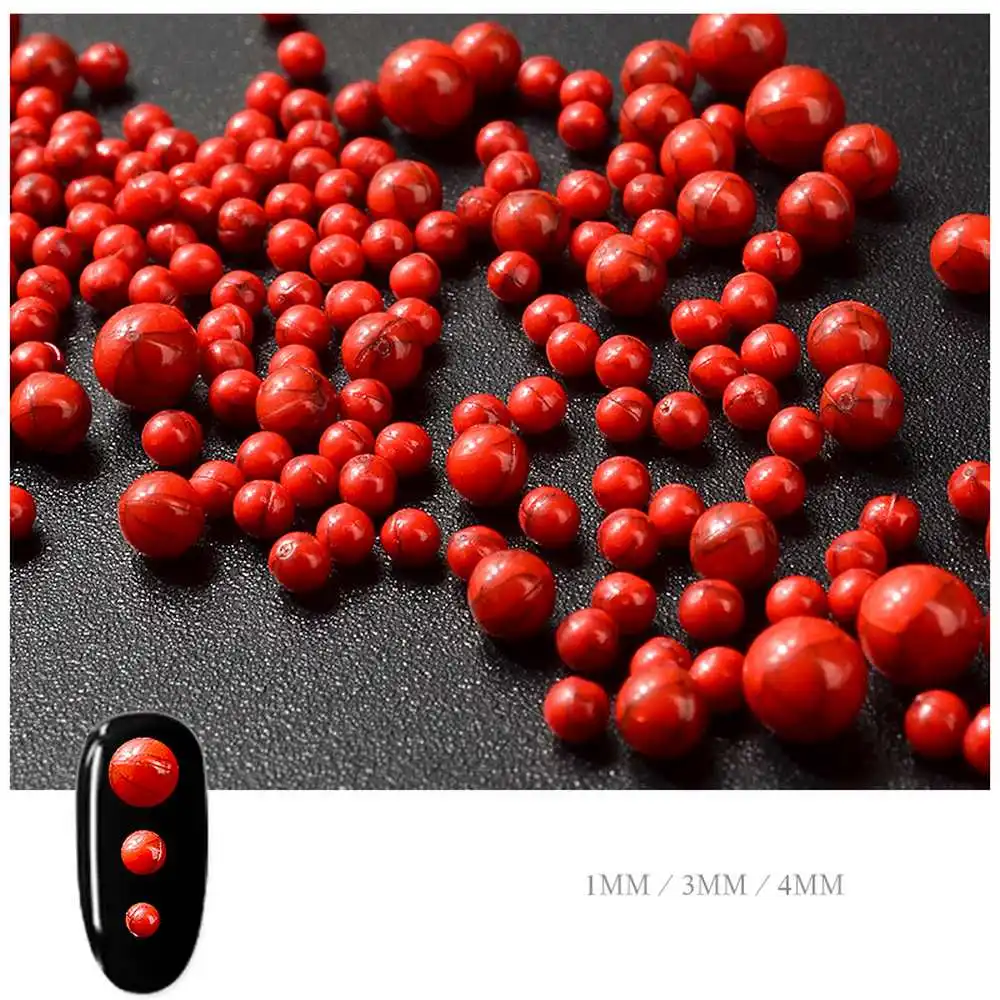 1 кор./лот 1 мм 3 мм 4 голубой/красный/белый круглый натуральный бирюзовый Дизайн ногтей украшения - Цвет: Red