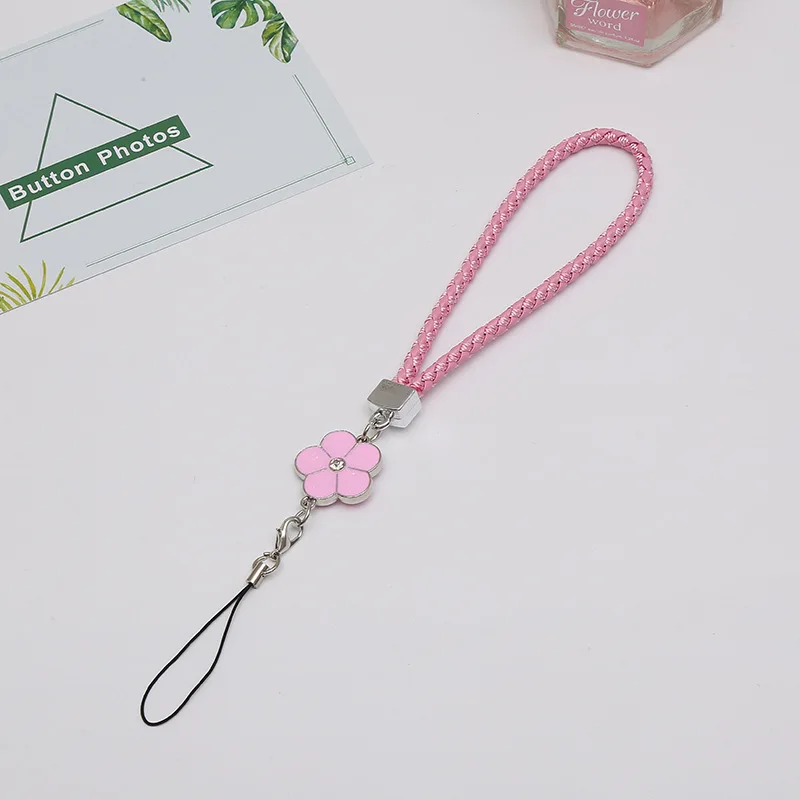Плетеный кожаный браслет на веревке для мобильного телефона, плетеный браслет с цветком камелии сливы, короткая веревка для рук