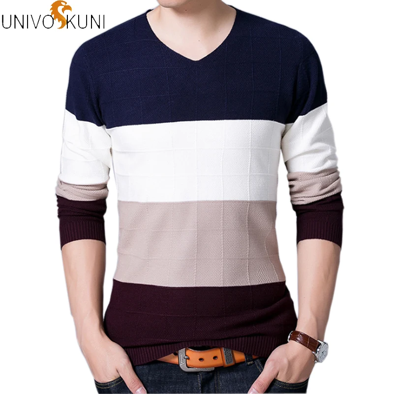 

UNIVOS KUNI Winter Warm Masulina Knit Sweater Fit Slim Long Sleeve Clothes V-neck Causal Men Sweater Plus Size M-5XL Q5235
