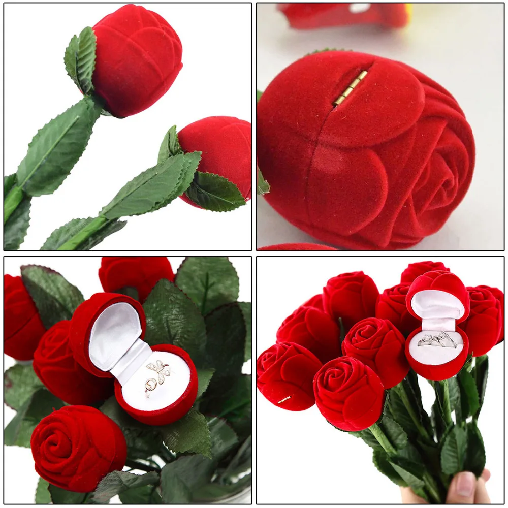 Useful Red Rose Flower Wedding Decoration Creative Propose Ring Jewelry Box Earring Ring Storage Jewelry Organizer Gift Case Useful Red Rose Flower Wedding Decoration Creative Propose Ring Jewelry Box Earring Ring Storage Jewelry Organizer Gift Case