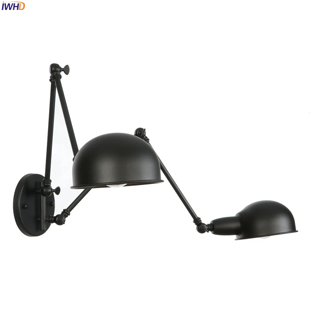 

IWHD 2 Heads Black Long Arm Vintage Wall Lamp Bathroom Bedroom Loft Industrial Retro Wall Lights Fixtures Sconce Applique Murale