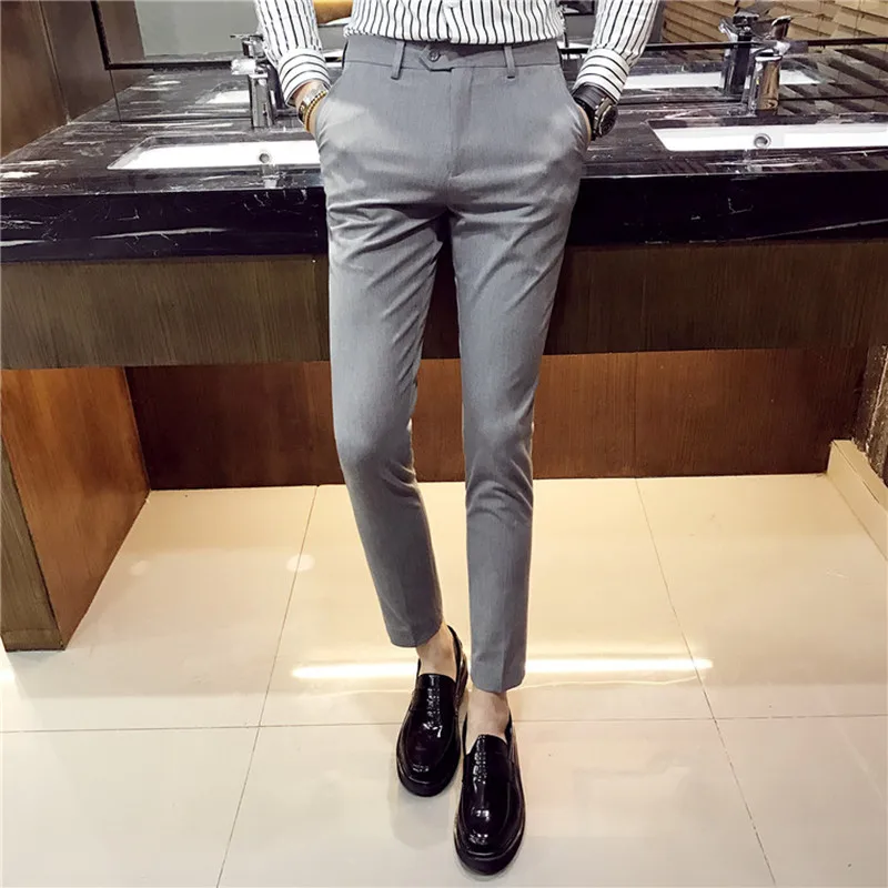 Price Price for  2019 New Men's Fashion Fine Pure Groom Wedding Dress Pants Mens High-end Business Grey Black Casual