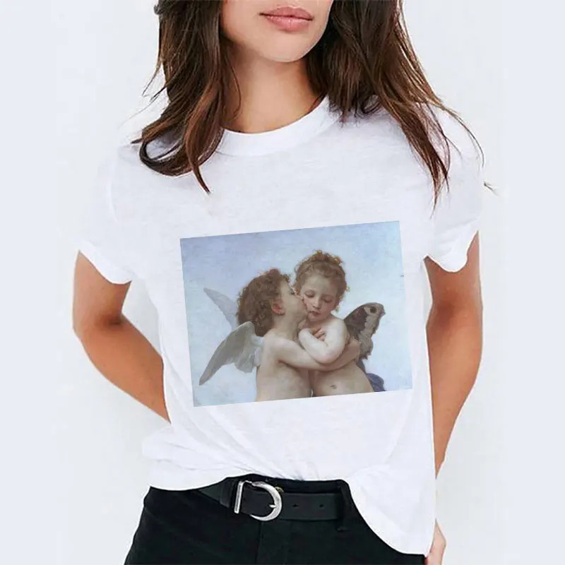 

Summer Michelangelo Angel Tops Tshirt Women Harajuku Fashion Short Sleeve Angel Printed Tee Shirt Femme Vogue Angel Shirt Casual