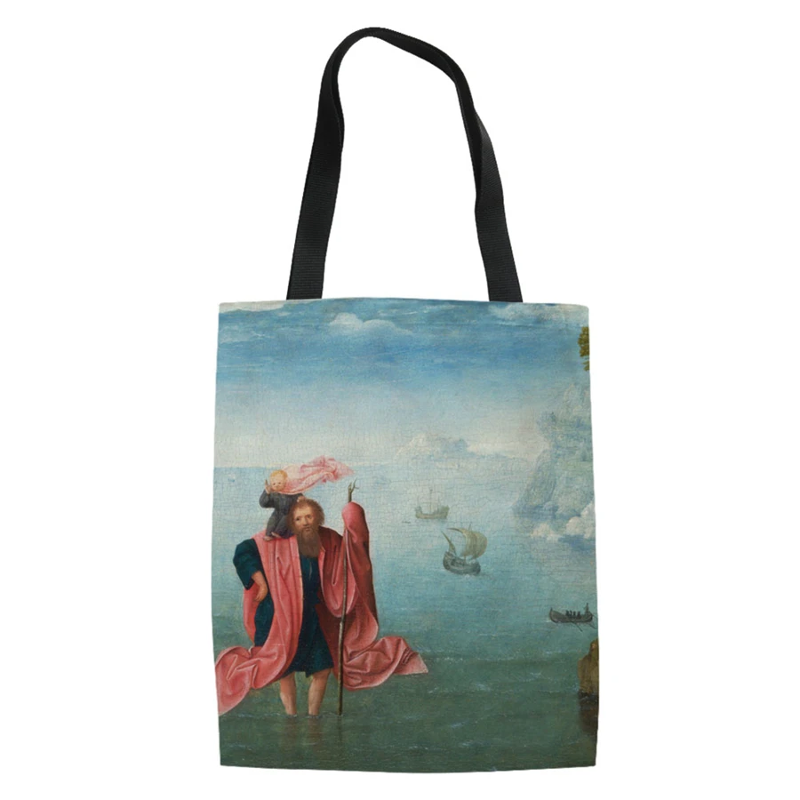 Известный Ван живопись женские парусиновые сумки для покупок Повседневная Экологичная, вместительная сумка на плечо универсальная летняя пляжная сумка