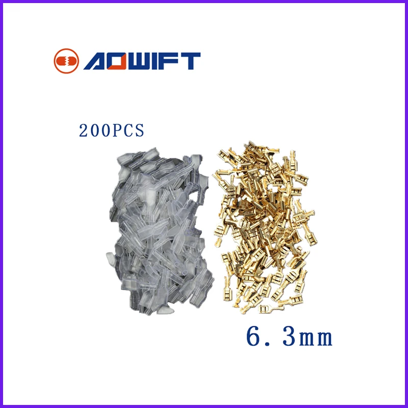 

AOWIFT 200PCS Female Spade Terminal Insulated wire Connector Electrical Audio Wiring Connectors Crimp 6.3 mm FZ0729 Terminals