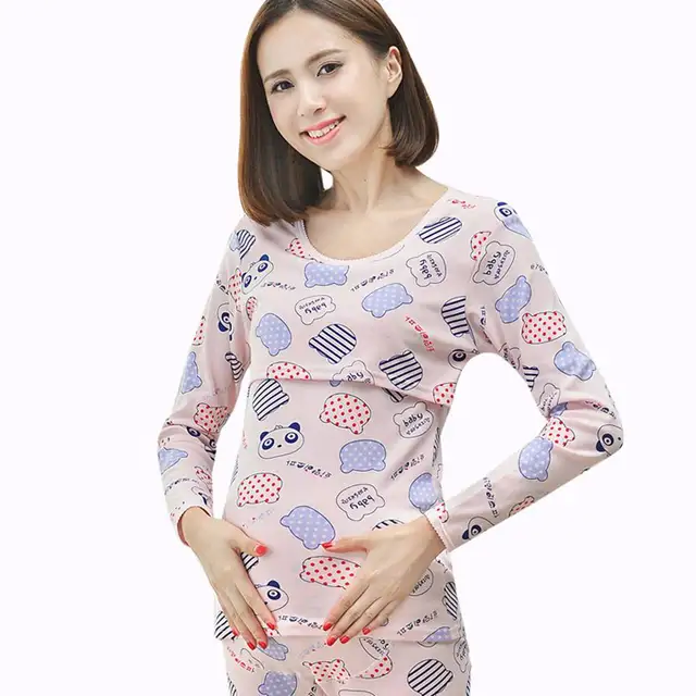2PC Cotton Nursing Pajamas Set Adjustable Maternity Nursing Sleepwear