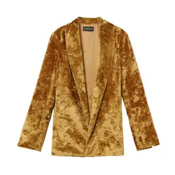 2019 Новинка весны Для женщин бархатная куртка ПР Формальные тонкий бархатный блейзер с длинным рукавом Элегантная Короткое пальто золото