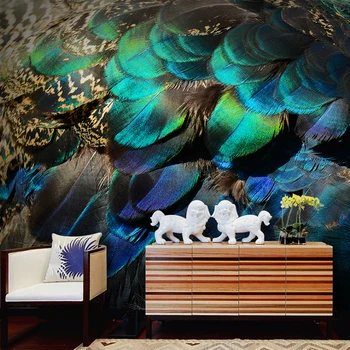 

3D Papel Mural Peacock Feathers Wallpaper for Living room Sofa Background 3d Wall Photo Murals Wall paper 3d Wall stickers