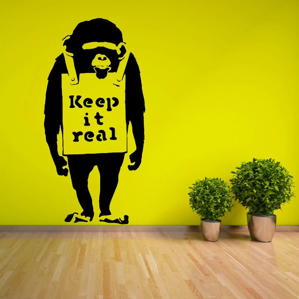 

Vinyl Removable Bansky Chimp With Keep It Real Quotes Wall Sticker living Room House Wall Art Decoration Wall Mural Y-862