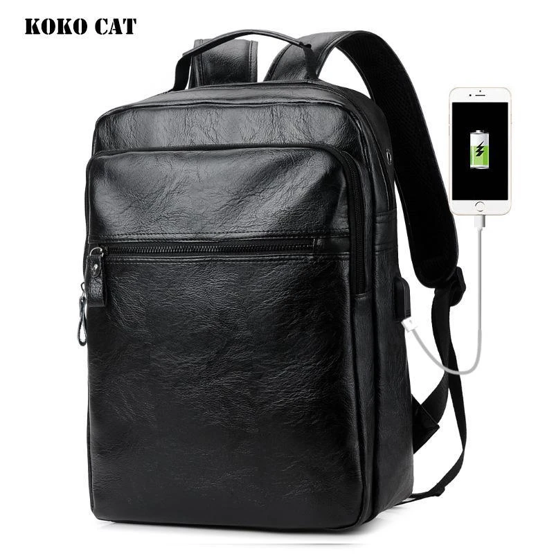

KOKO CAT Men Women Backpack Schoolbag PU Leather Large Capacity Computer School Bag Leisure