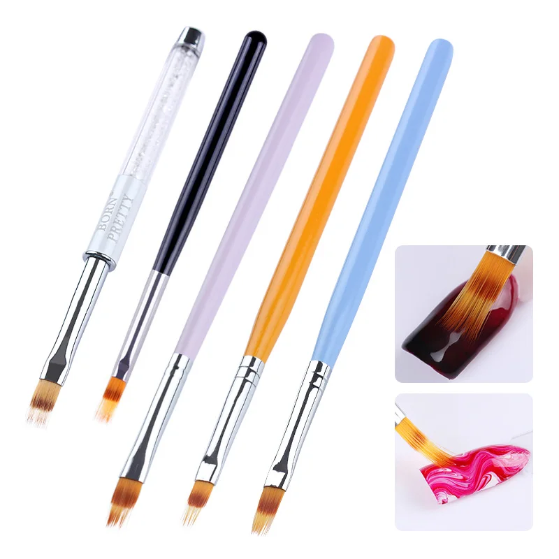 

5Pcs UV Gel Drawing Brush Set Gradient Painting Pen Rhinestone Wooden Handle Manicure Pink Black Nail Art Tools Brush Liner