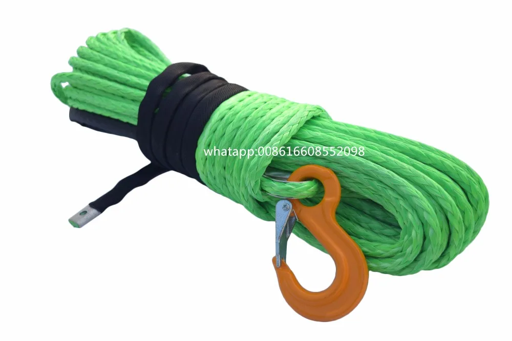 Green 3/8"*100ft Synthetic Winch Rope,Plasma Winch Cable 10mm for Auto Parts Electric Winchesin