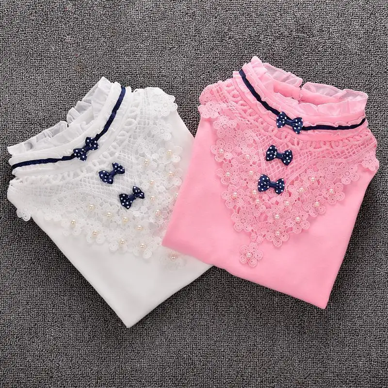 Children Clothing Girls Lace Blouse 2017 New Spring Bow Child Shirt Cotton Long Sleeve Tops Shirt
