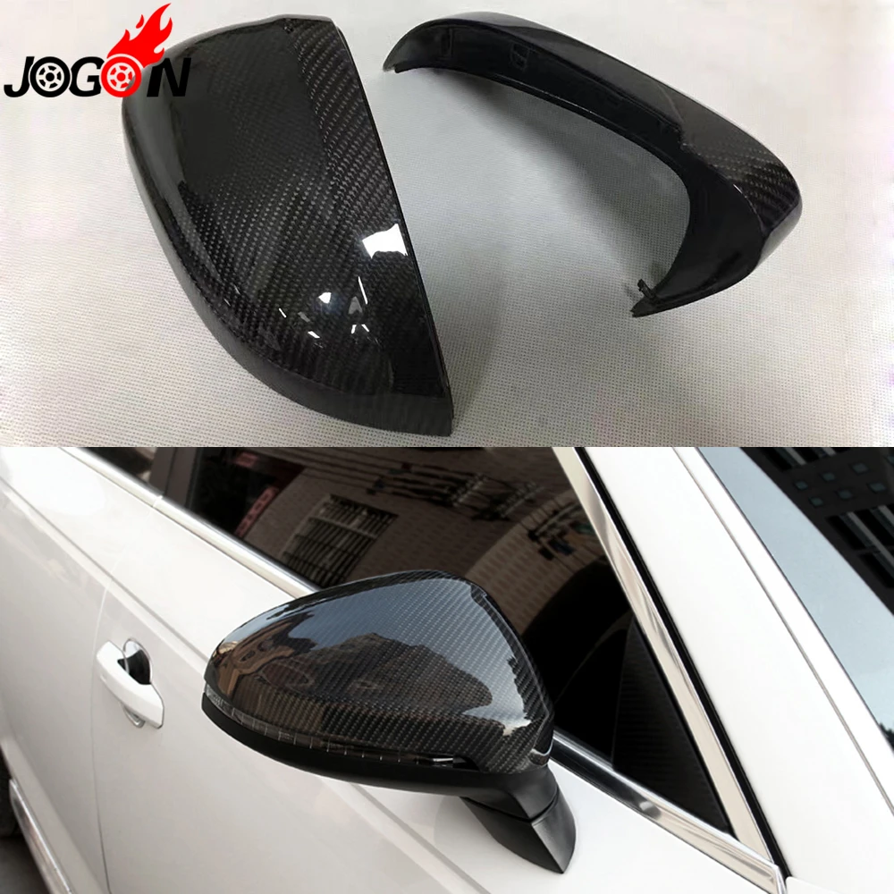 

For Audi A4 B9 8W 2017 Carbon Fiber Car Side Rear view Mirror Cover Replacement Rearview Caps Shell With or No Lane Assist