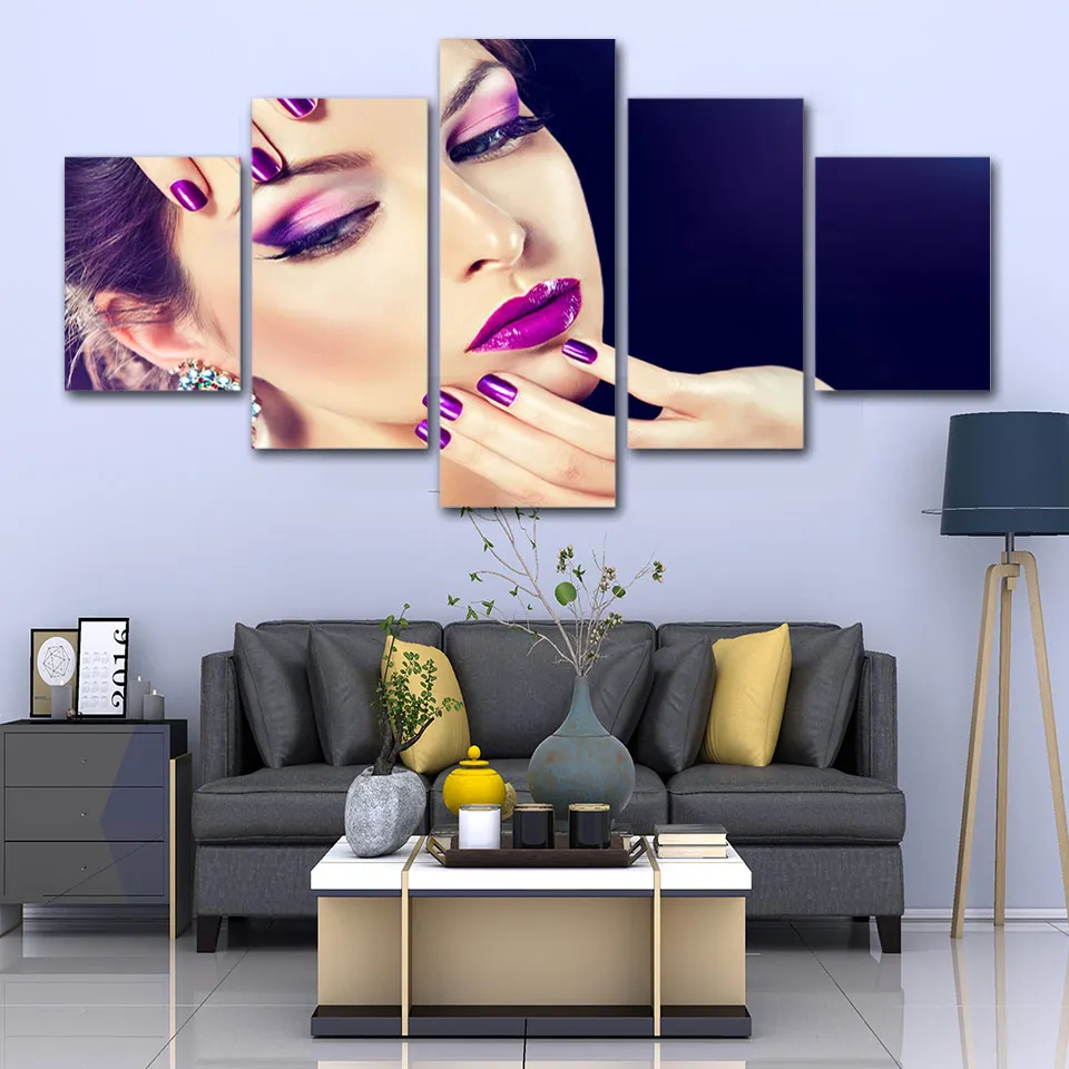 

5 Panel Canvas Painting Hair Salon Beautiful Eye Make-up Cosmetics Artwork For Living Room Canvas Poster Decor Wall Art Print