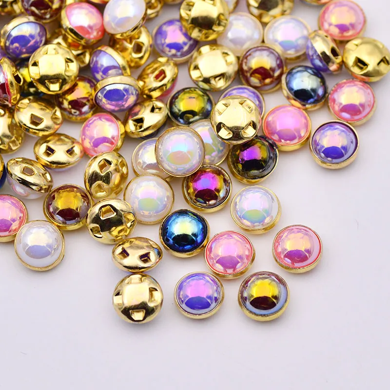 50 X 8MM PURPLE PEARL AB SEW ON BUTTONS BEADS EMBELLISHMENTS CRAFT APPLIQUE GOLD