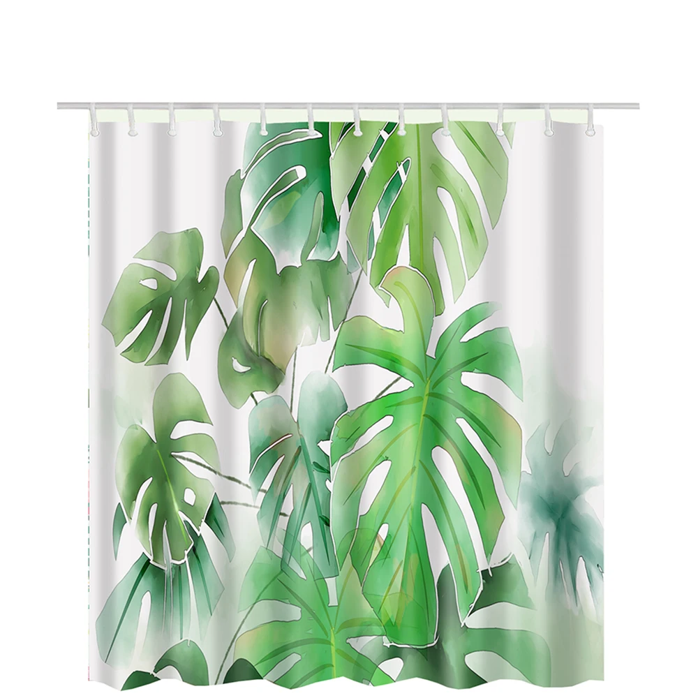 Tropical Shower Curtain Green Plants Bathroom Curtain Green Leaves