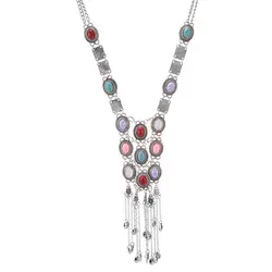 Богемное винтажное ожерелье для женщин Мода Цвет серебристый, золотой цвет цепи бисера длинный подвес-кисточка цепочки и ожерелья дамы