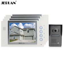 JERUAN Luxury Home Wired 8 inch video door phone speaker intercom system 4 white record monitor 700TVL metal panel IR Camera