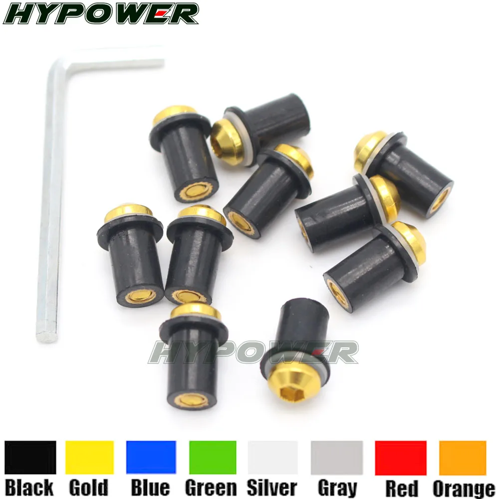 10ps Motorcycle 5mm Windscreen Windshield Bolts Screw Nut Fastener Kit